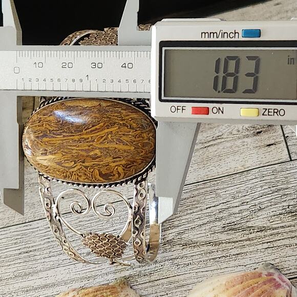 Wide Silver Cuff, Ancient Echoes Miriam Stone Cuff Bracelet - Picture 8 of 10